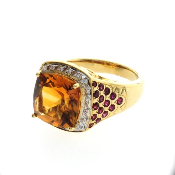 18k Citrine & Ruby with Diamonds Engagement Ring - Picture 2 of 6